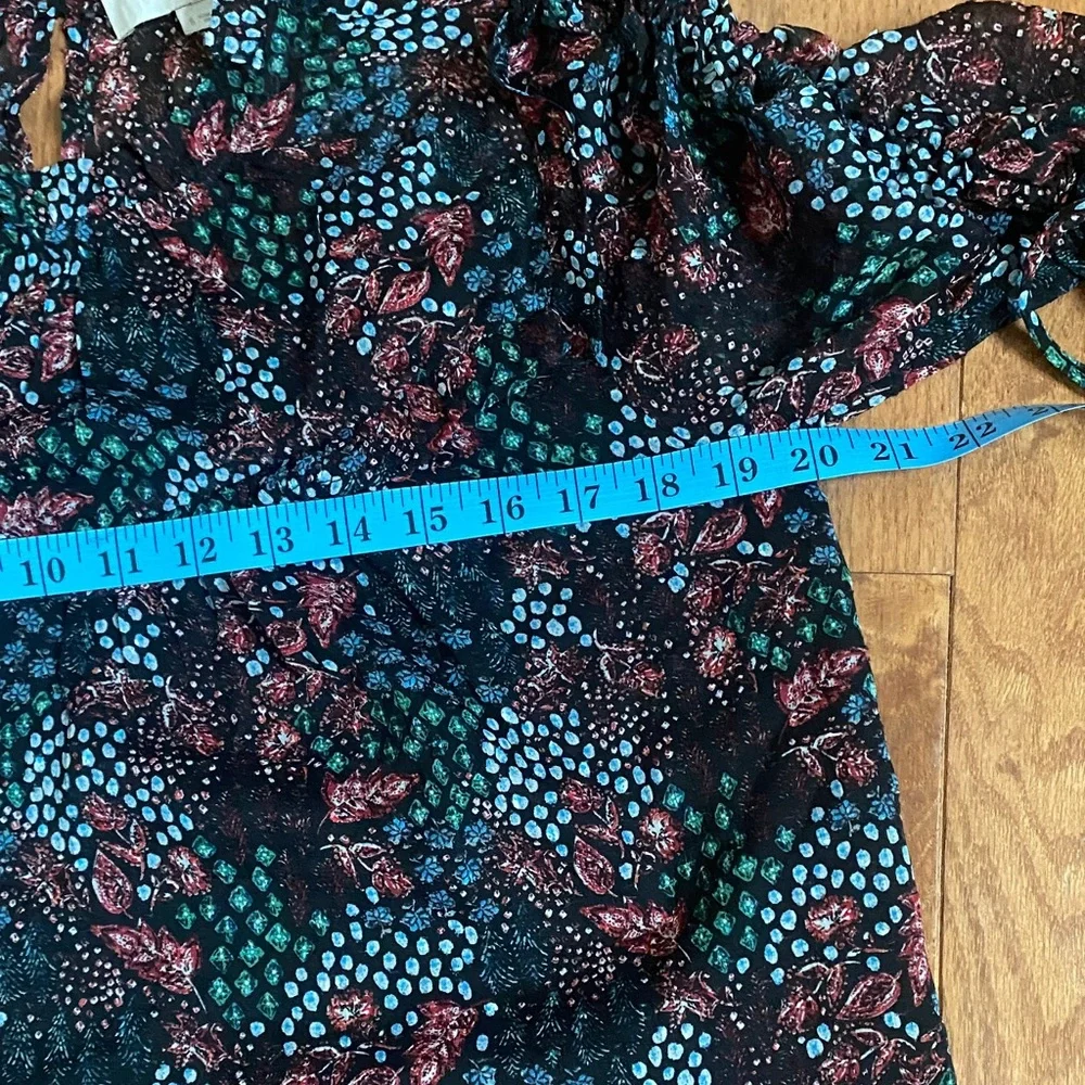 LOFT Floral Sheer Blouse Smocked Ruffle Neck Puff Sleeve Top Small